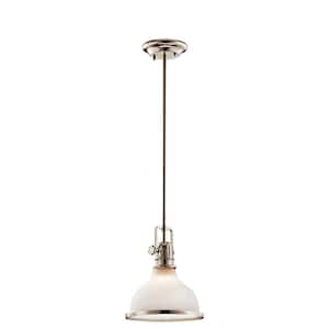 Hatteras Bay 1-Light Polished Nickel Vintage Industrial Shaded Kitchen Mini Pendant Hanging Light with Etched Glass