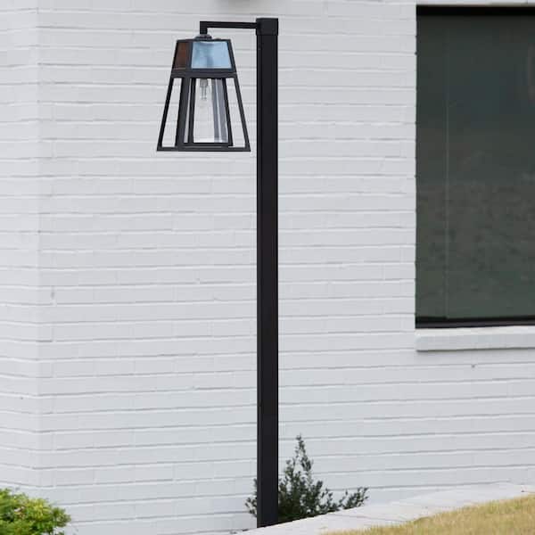 Aria 98 in. 1-Light Black Aluminum Solar Outdoor Modern Waterproof Post Light Set with LED Light Bulb Included
