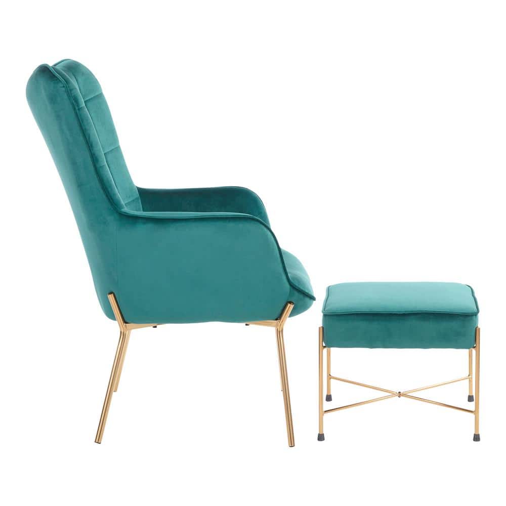 Izzy Contemporary Green Velvet and Gold Metal Arm Chair