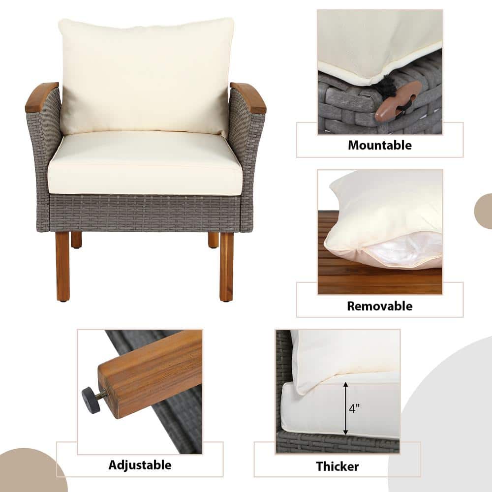 9-Piece Beige Wicker Patio Sofa Set with Iron Frame