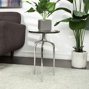 13 in. Silver Large Round Glass End Table with Textured Glass Tabletop