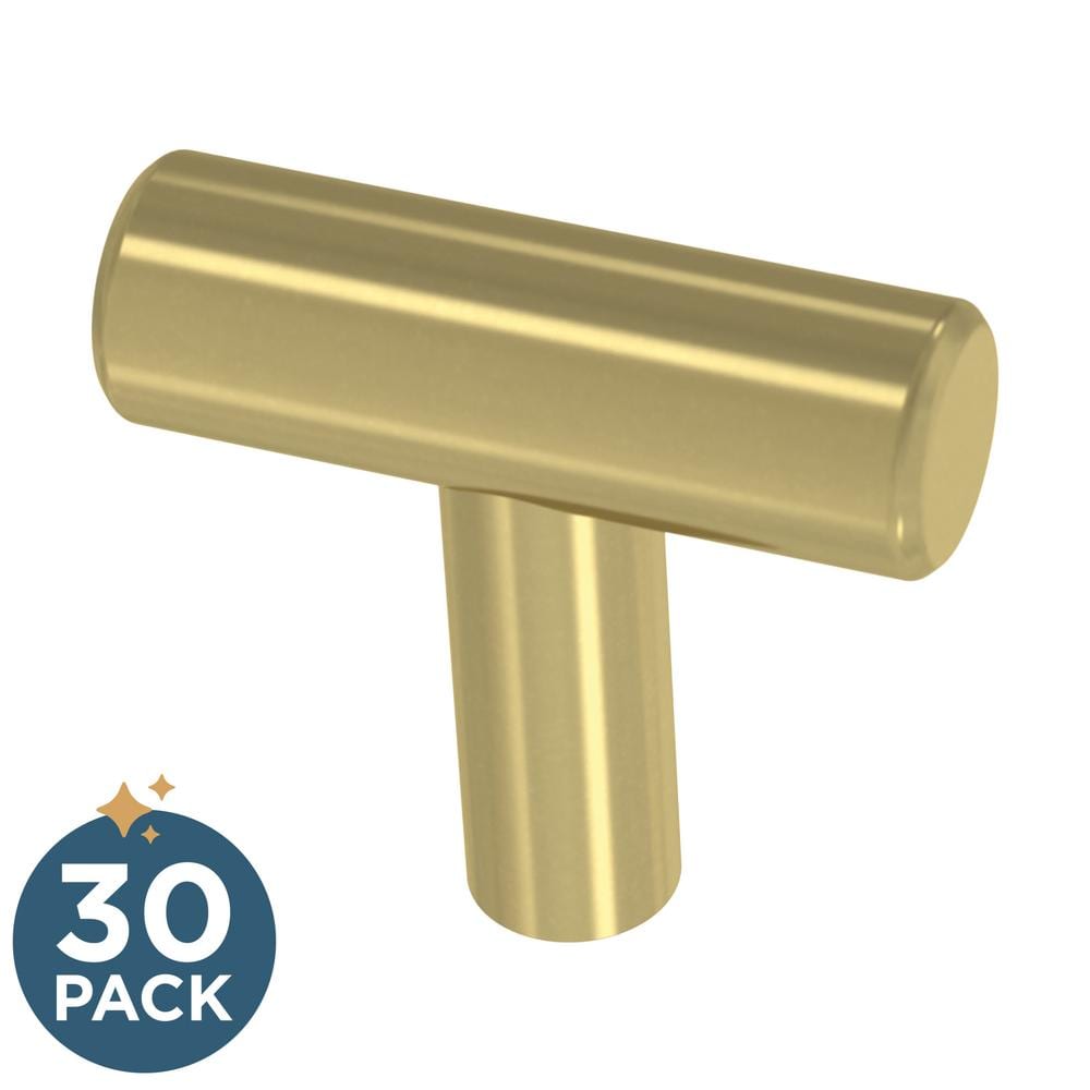 (30-Pack) Simple Round Bar 1-1/4 in. (32 mm) Modern Satin Gold T-Shaped Bar