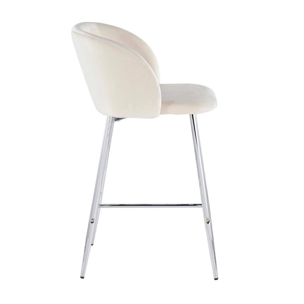 Fran Chrome and Cream Velvet Contemporary Counter Stool, Set of 2