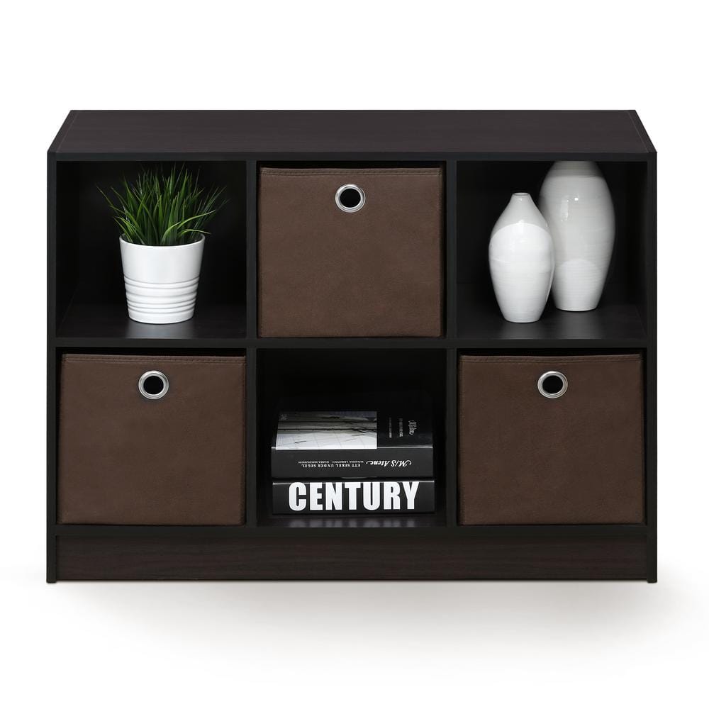 Furinno 23.6 in. Dark Walnut Wood 3-shelf Cube Bookcase with Closed ...