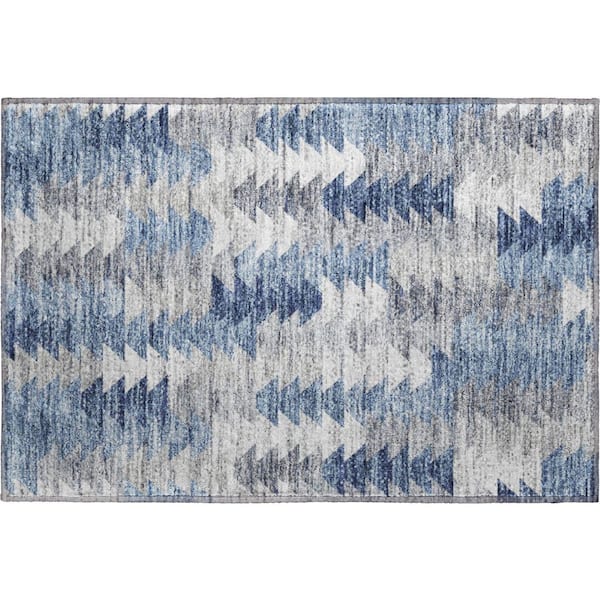 Mayfield Premium Machine Washable Indoor/Outdoor Geometric AMF632 Blue 1 ft. 8 in. x 2 ft. 6 in. Area Rug