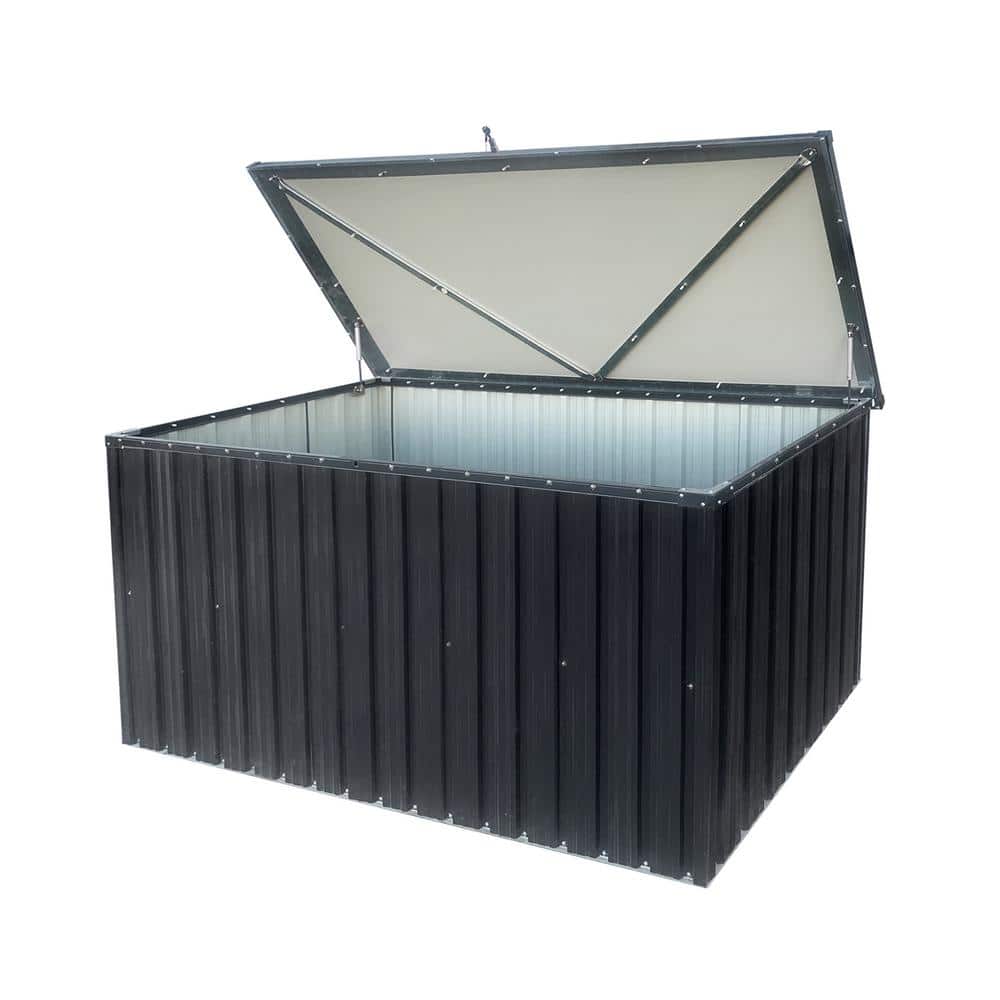 350 Gal. Black Metal Deck Box, Outdoor Storage Box with Waterproof and Dura