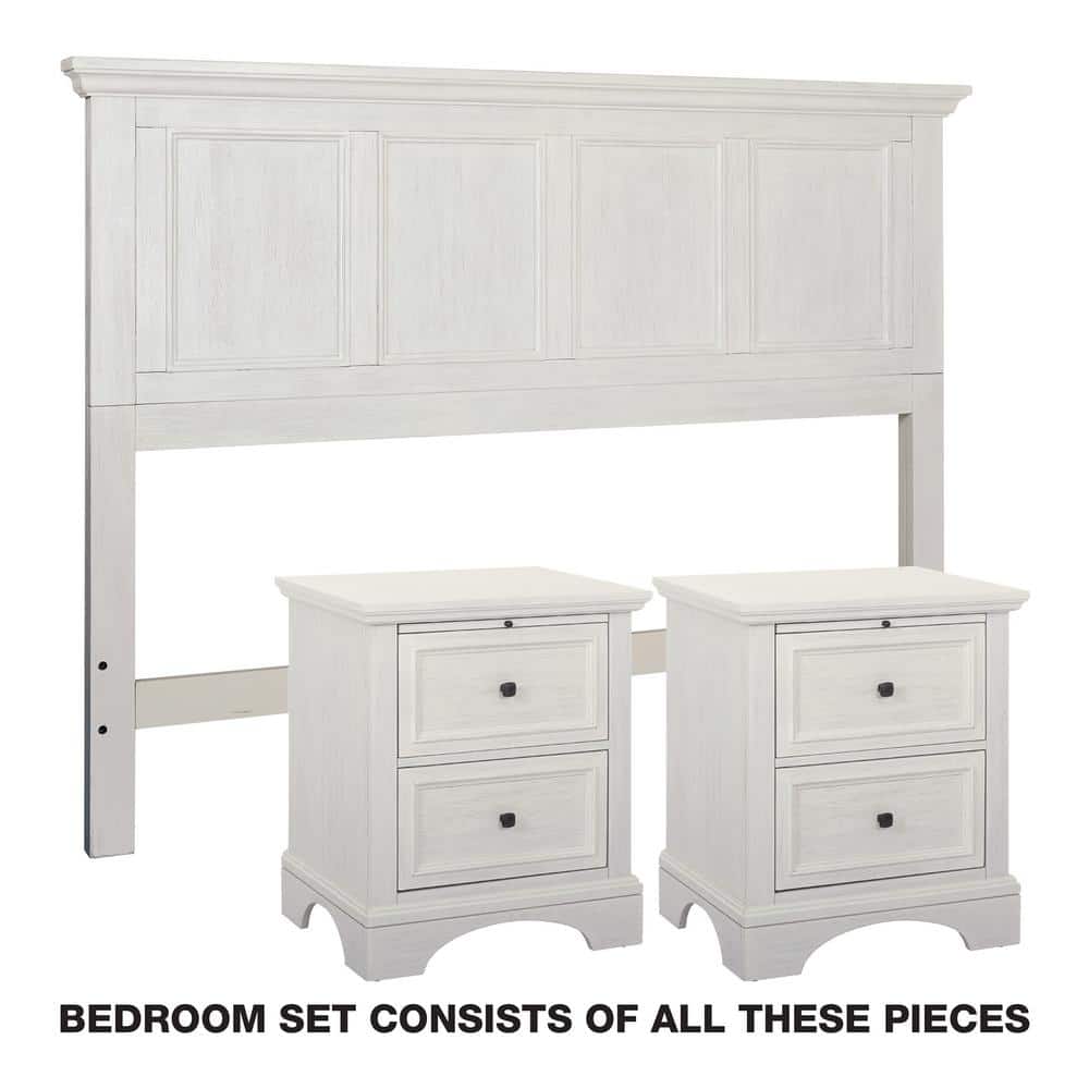 Rustic White Queen Panel Headboard 3-Piece Bedroom Set