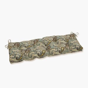 Paisley Rectangular Outdoor Bench Cushion in Blue/Brown Tamara Quartz