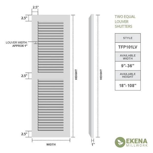 Ekena Millwork 15" x 64" True Fit PVC Two Equal Louver