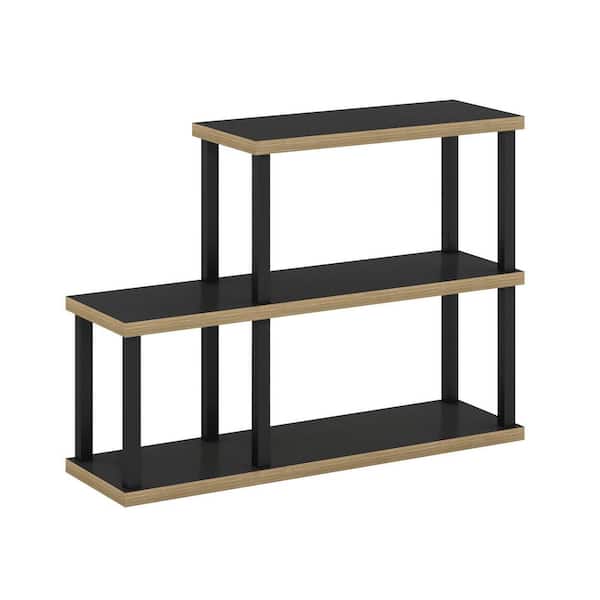 Furinno Turn-N-Tube 40.6 in. Wide Americano/Black No Tools 3 Shelf Ladder Bookcase