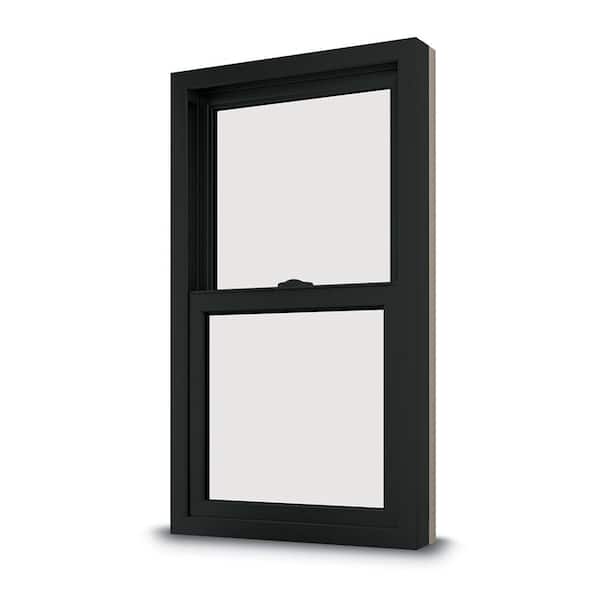 100 Series 35.5 in. x 35.5 in. Black Single-Hung Composite Window with Black Interior and Hardware Low-E Glass