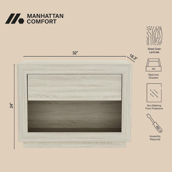 Manhattan Comfort Soren Contemporary Whitewashed Oak 1-Drawer 32