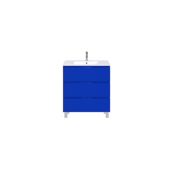 Malmo 32 in. Single Sink Blue Bath Vanity with White Porcelain Top (Assembled)