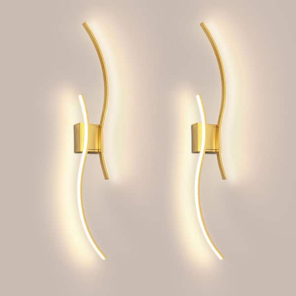 39 in. 2-Light Gold Wireless Wall Sconces, RGB with Stepless Dimming, Wall Decor Lights for Bedroom, Living Room, 2-Pack