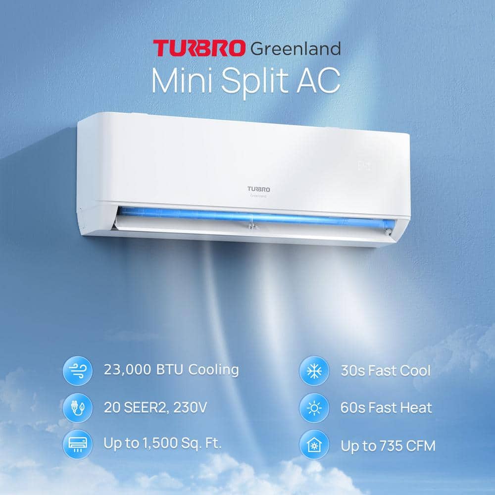 TURBRO 24,000 BTU White Ductless Mini Split AC with Heat Pump
