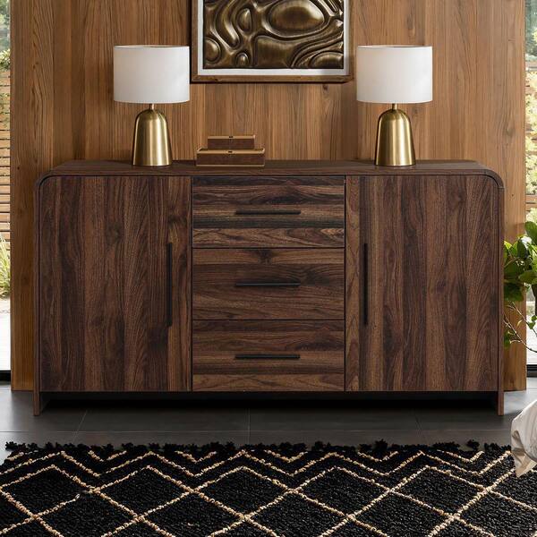 LuxenHome Modern Walnut Finish 31.69 in. Sideboard, Engineered