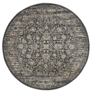 Seriate Light Brown 5 ft. Round Traditional Vintage Area Rug