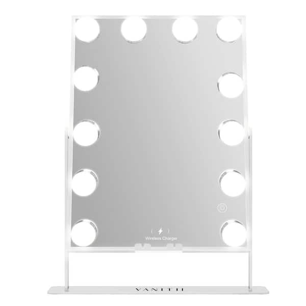 14.5 in. W x 18.5 in. H Tabletop Rectangular Framed Wireless Charging Smart Touch LED Bulb Music Makeup Mirror White