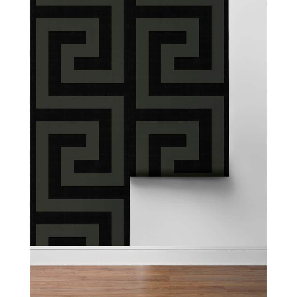Ebony and Graphite Greek Key Peel and Stick Wallpaper