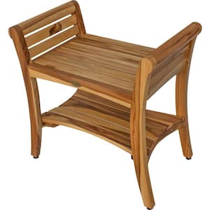 EarthyTeak Symmetry 24 in. Teak Shower Bench with Shelf And LiftAide Arms