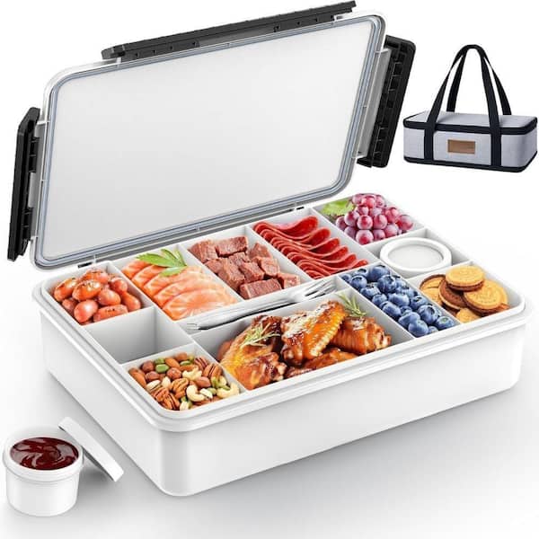 Chilled Portable Snackle Box Container with Lids and Insulated Bag in Polar White