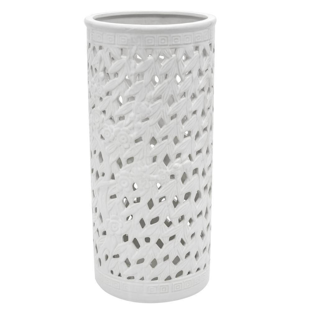 20" White Bamboo Lattice Porcelain Umbrella Stand
