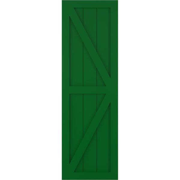 Ekena Millwork 15 in. x 25 in. PVC Two Equal Panel Farmhouse Fixed Mount Board and Batten Shutters with Z-Bar Pair in Viridian Green