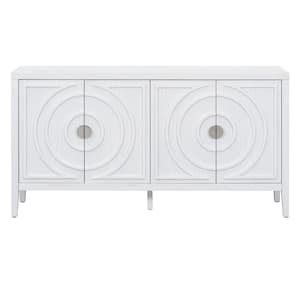 60 in. W x 15.9 in. D x 32.1 in. H White Linen Cabinet with Circular Groove Design Round Metal Door Handle