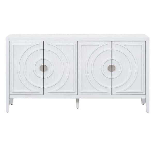 Unbranded 60 in. W x 15.9 in. D x 32.1 in. H White Linen Cabinet with Circular Groove Design Round Metal Door Handle