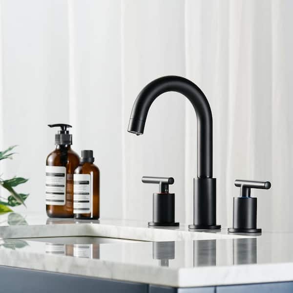8 in. Widespread Double Handle Bathroom Faucet with 2-Aerators, Pop Up Drain and Supply Lines in Matte Black