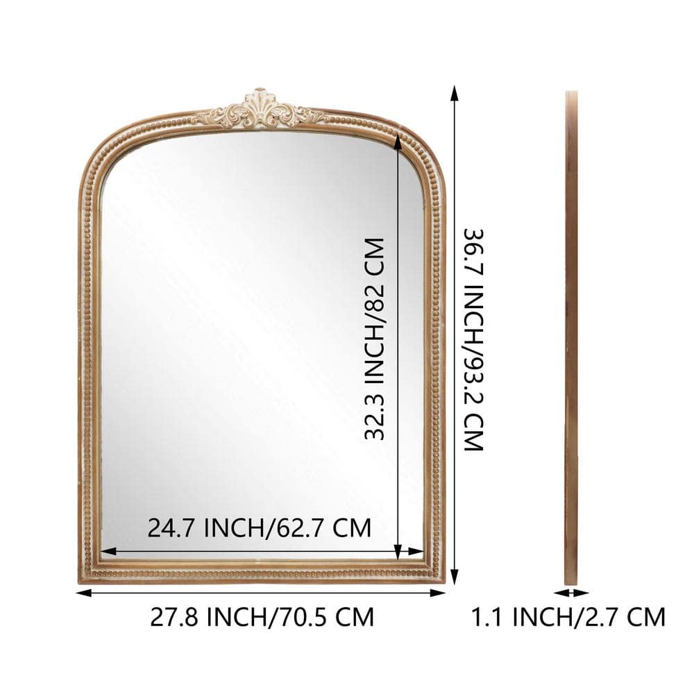 Medium Brown and Whitewashed Wood Arched Decorative Mirror