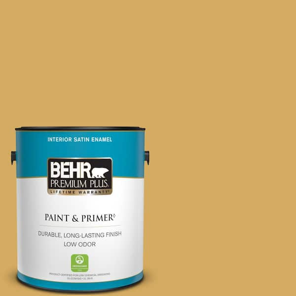 BEHR PREMIUM PLUS 1 gal. #350D-5 French Pale Gold Satin Enamel Low Odor  Interior Paint & Primer 730001 - The Home Depot