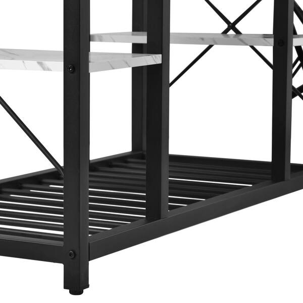 Aoibox Black Faux Marble 47.2 in. W Prep Table Kitchen Island Kitchen Rack Console Table W Shelves and Glass Rack, Black and White SNMX4567