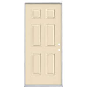 36 in. x 80 in. 6-Panel Golden Haystack Left Hand Inswing Painted Smooth Fiberglass Prehung Front Door, Vinyl Frame