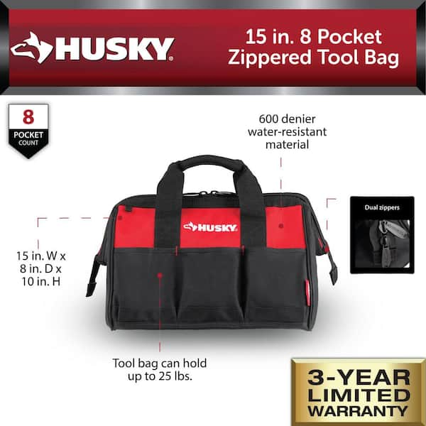 15 in. 8 Pocket Zippered Tool Bag