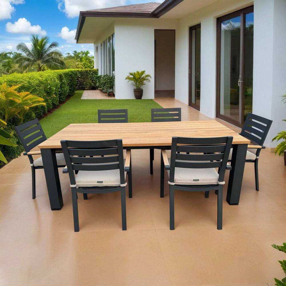 Lakehouse 7-Piece Black Aluminum Outdoor Dining Set with Rectangular Table and Cast Ash Cushions price history on PriceWatchPro