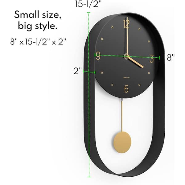 8 in. Modern Pendulum Black Analog Metal Wall Clock YYR3W5Z