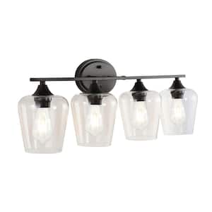 Jayne 32 in. 4-Light Oil Rubbed Bronze Iron/Glass Cottage Rustic LED Vanity Light