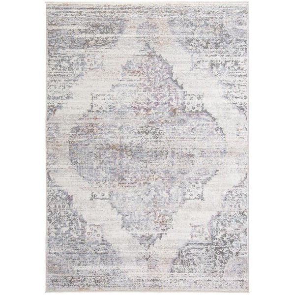 HomeRoots Ivory Gray and Pink 2 ft. x 3 ft. Abstract Area Rug