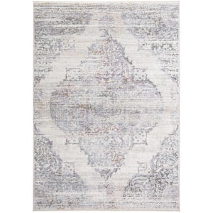 Ivory Gray and Pink 2 ft. x 3 ft. Abstract Area Rug