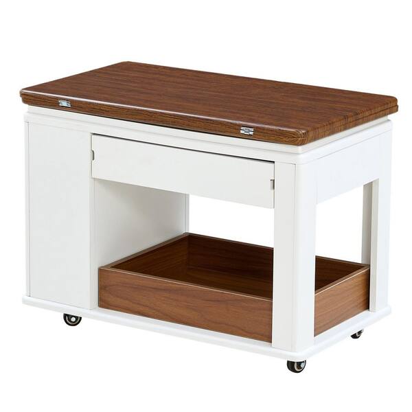 Harper & Bright Designs 27.6 in. White and Walnut Rectangle Wood