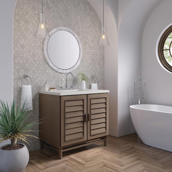 James Martin Vanities Portland 36.0 in. W x 23.5 in. D x 34.3 in. H Single Bathroom Vanity Whitewashed Walnut and Lime Delight Quartz Top