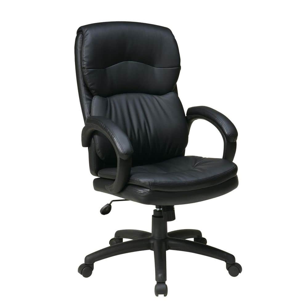 Bonded Leather Seat Adjustable Height Executive Chair in Black with Adjustable Arms