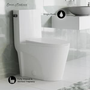 St. Tropez 1-piece 1.28 GPF Single Flush Elongated Toilet in Glossy White with Black Hardware, Seat Included