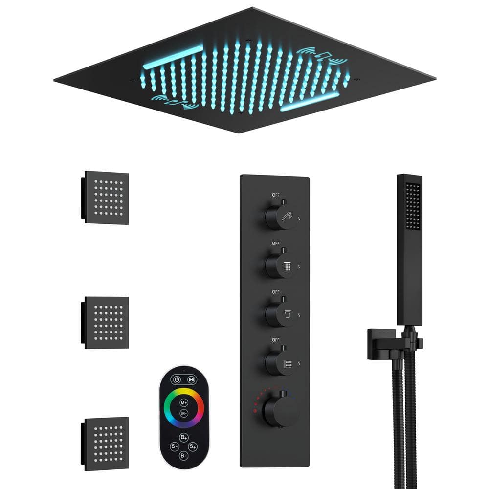 Matte Black 20" LED Ceiling Shower System with Bluetooth Speaker