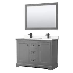 Avery 48 in. W x 22 in. D x 35 in. H Double Bath Vanity in Dark Gray with Carrara Cultured Marble Top and 46 in. Mirror