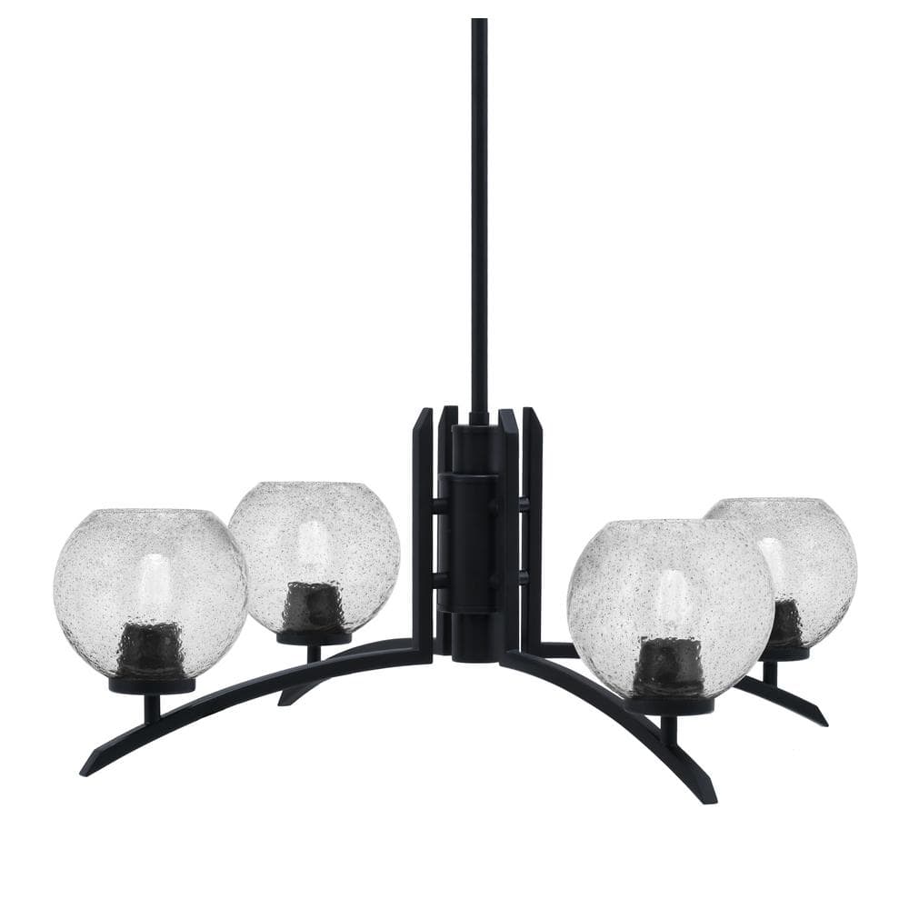 Siena 27.5 in. 4 Light Matte Black Chandelier with Smoke Bubble Glass Shade