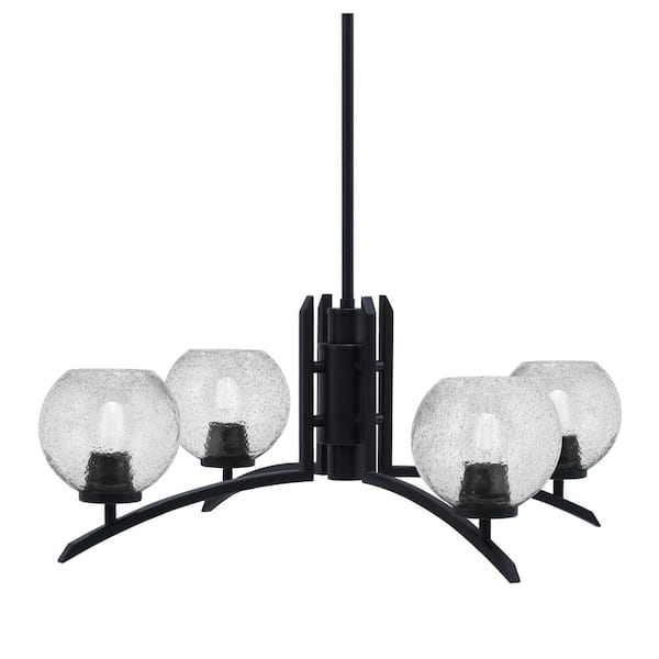Unbranded Siena 27.5 in. 4 Light Matte Black Chandelier with Smoke Bubble Glass Shades
