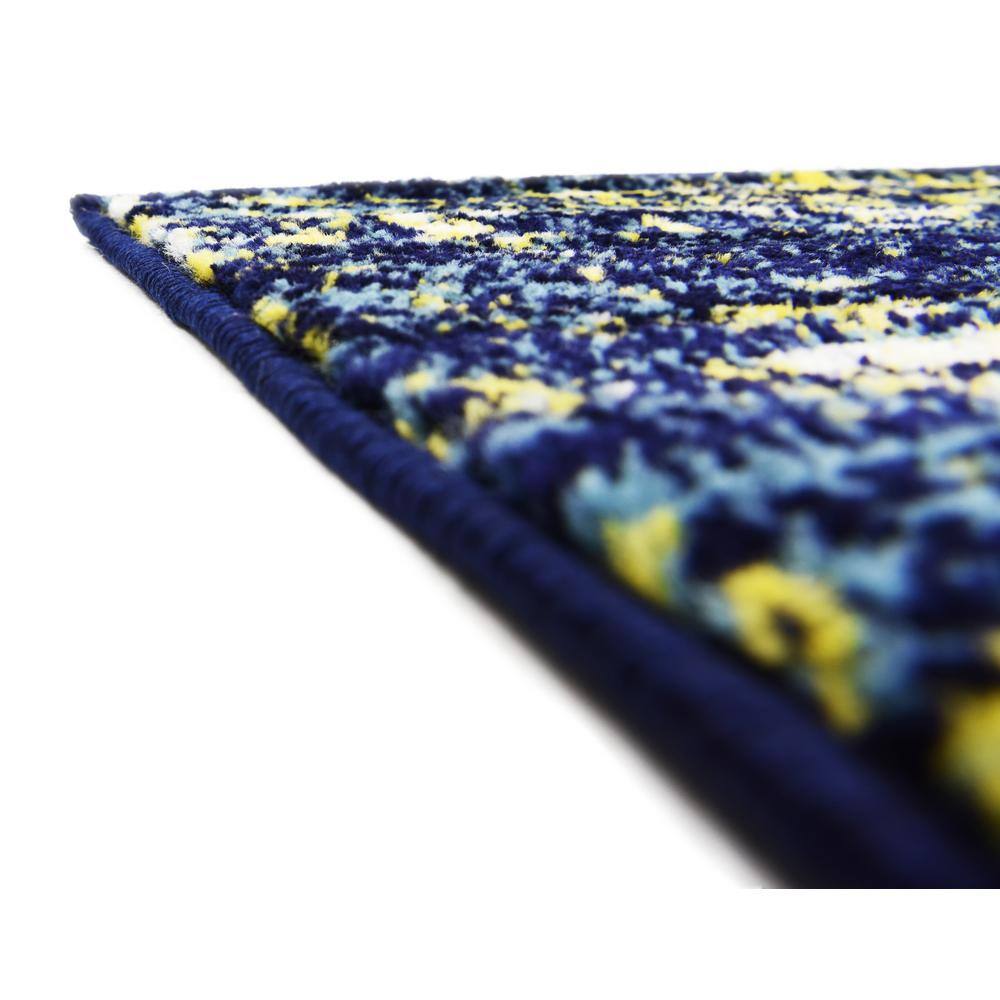 Navy Blue and Yellow Floral Motif Area Rug