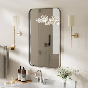 22 in. W x 30 in. H Tempered Glass Rounded Rectangle Framed Wall-Mounted Bathroom Vanity Mirror in Silver